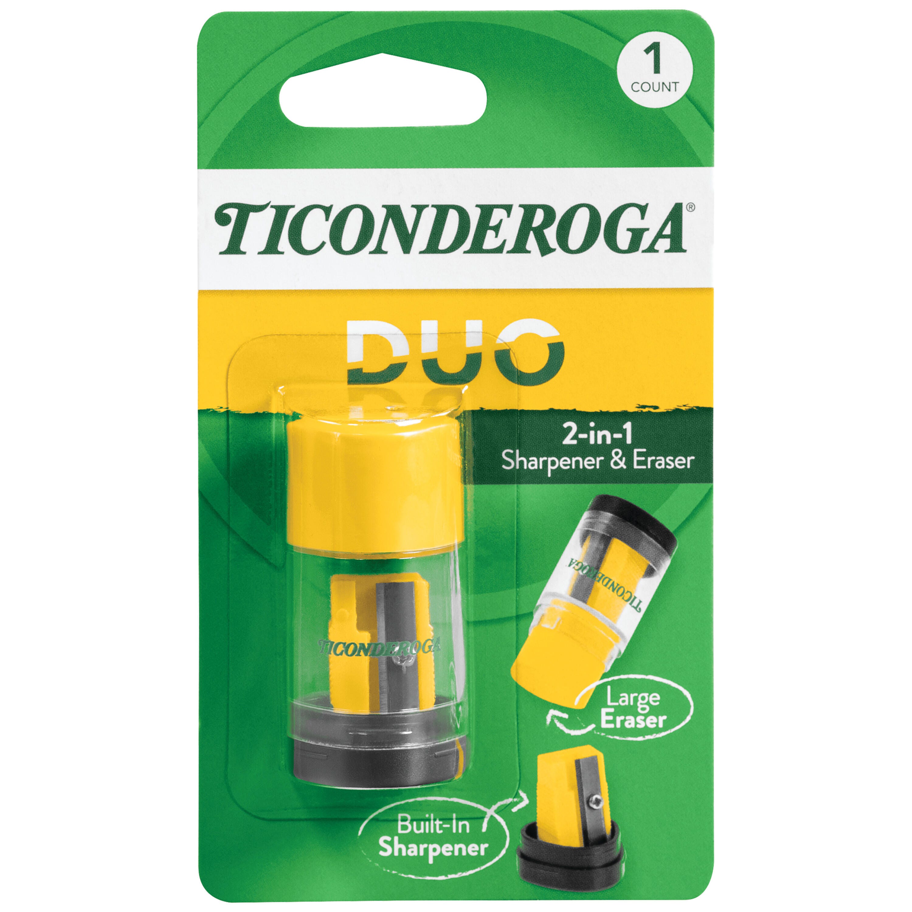 Ticonderoga DUO Sharpener Eraser, Green and Yellow 2090245
